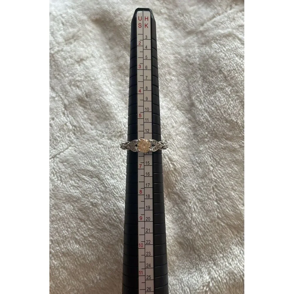 Orange Tint Round Cut Gemstone Silver Tone Ring - Sz 6 - Fashion Costume Jewelry - Picture 7 of 7